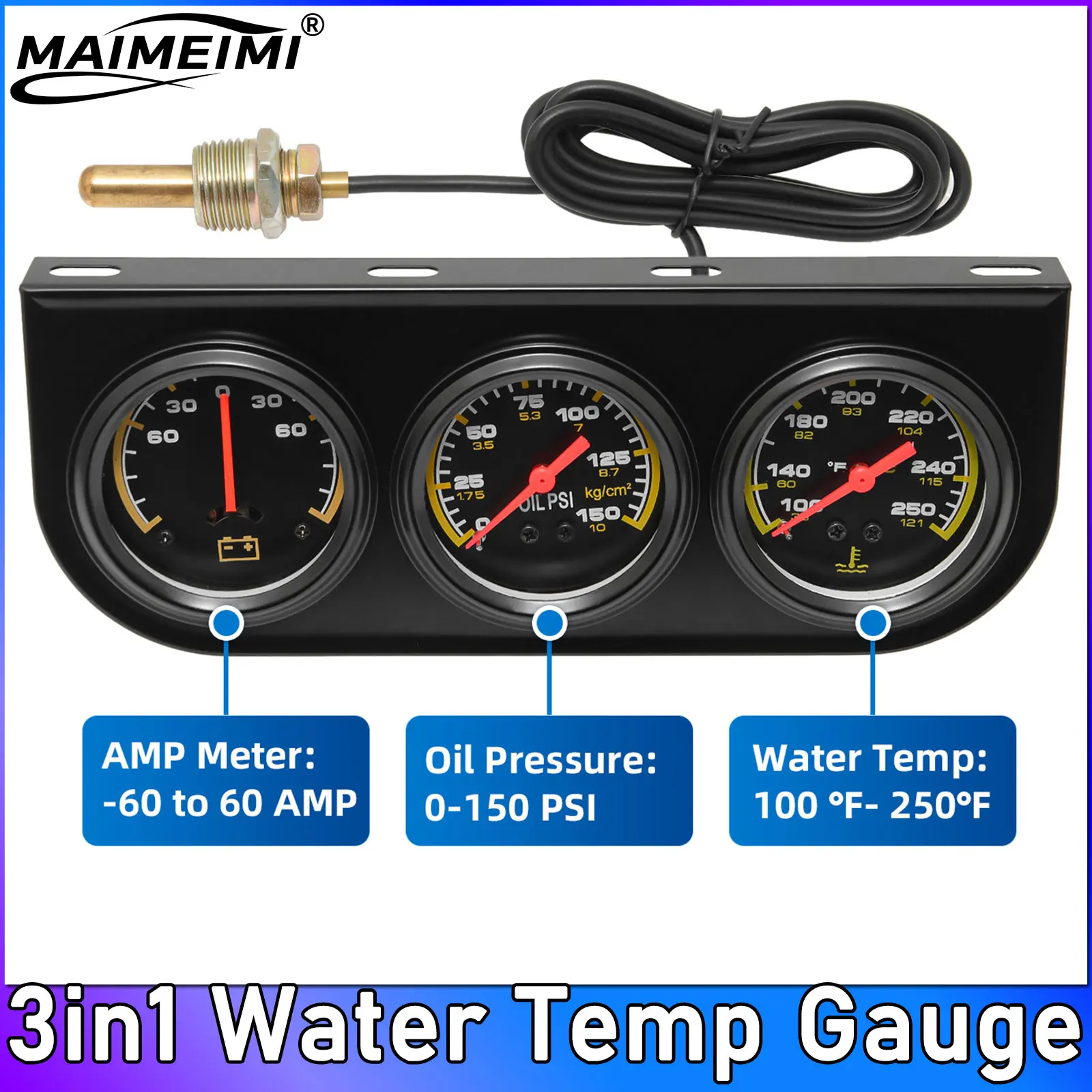 3in1 Water Temp Gauge 52MM Oil Pressure Gauge AMP Volt Meter 12V Kit Car Triple Gauge With Sensor
3in1 Water Temp Gauge 52MM Oil Pressure Gauge AMP Volt Meter 12V Kit Car Triple Gauge With Sensor