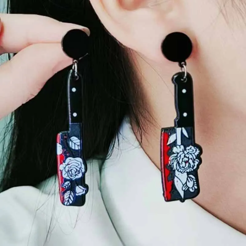 New Halloween Blood Knife Stud Earrings Earrings Fashion and Personalized Rose Knife Acrylic Earrings Gift Wholesale
New Halloween Blood Knife Stud Earrings Earrings Fashion and Personalized Rose Knife Acrylic Earrings Gift Wholesale