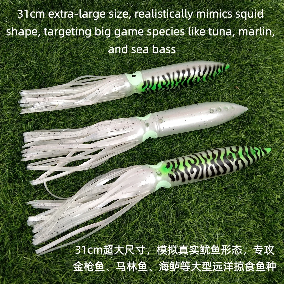 Swolfy 3pcs 31cm Giant Soft Fishing Lure Hollow Body Squid Skirt Trolling Bait Artificial Octopus Lure for Offshore Angling
Swolfy 3pcs 31cm Giant Soft Fishing Lure Hollow Body Squid Skirt Trolling Bait Artificial Octopus Lure for Offshore Angling