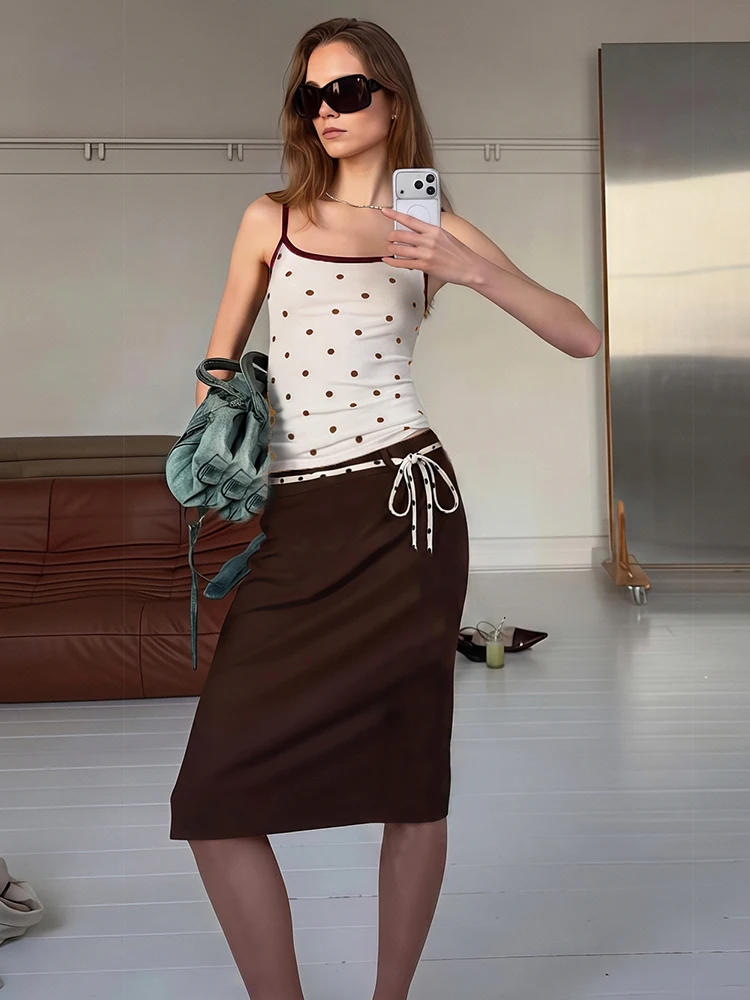 Kliou Casual Fashion 2 Piece Set Woman Polka Dot Print Low-Neck Backless Camisole Tops+Mid Skirts Summer Street Elegant Suits
Kliou Casual Fashion 2 Piece Set Woman Polka Dot Print Low-Neck Backless Camisole Tops+Mid Skirts Summer Street Elegant Suits