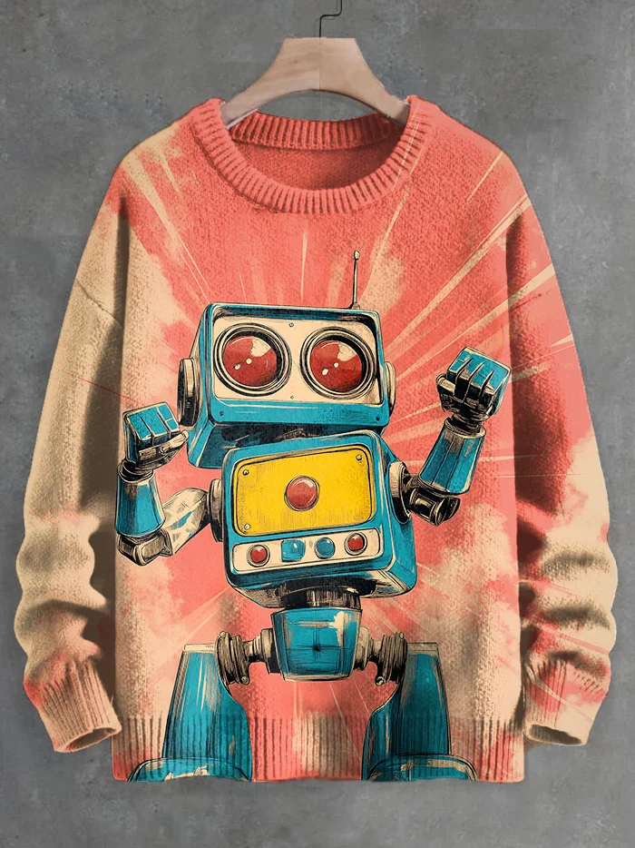 Men's Retro Cute Little Robot Art Print Knit Sweatshirt Pullover Sweater Women For Men Sweater
Men's Retro Cute Little Robot Art Print Knit Sweatshirt Pullover Sweater Women For Men Sweater
