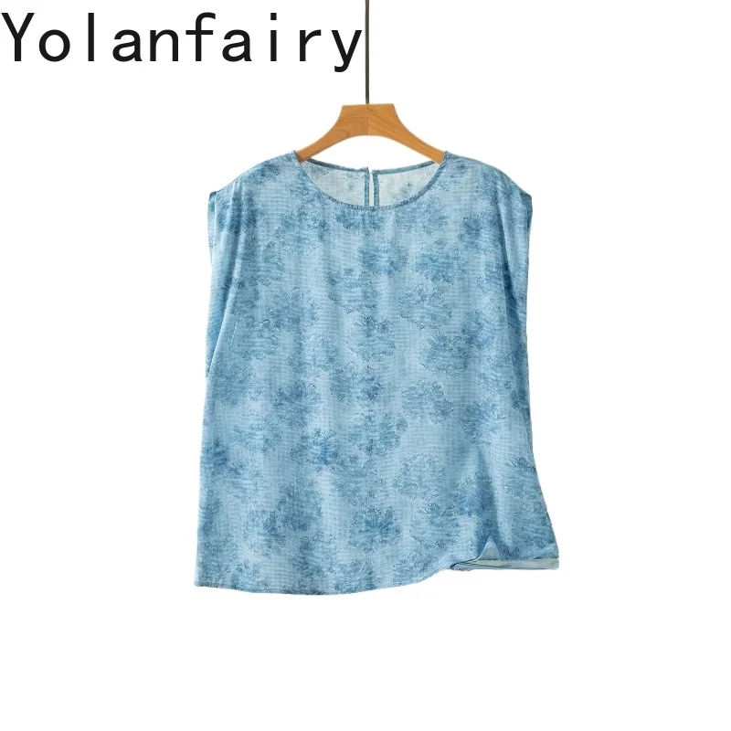 YOLANFAIRY 93% Real Mulberry Silk Tanks Top Woman Summer Fashion Blue Gradient Shirts Female Elegant O-neck Blouse Women Shirt
YOLANFAIRY 93% Real Mulberry Silk Tanks Top Woman Summer Fashion Blue Gradient Shirts Female Elegant O-neck Blouse Women Shirt