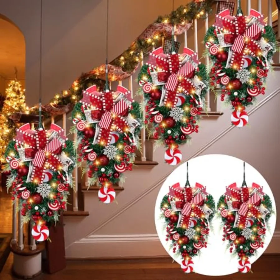 4 Pcs Cordless Prelit Christmas Artificial Swags 24" Xmas Stairway Swag Teardrop Trim Christmas Staircase Decoration Battery Op
4 Pcs Cordless Prelit Christmas Artificial Swags 24" Xmas Stairway Swag Teardrop Trim Christmas Staircase Decoration Battery Op