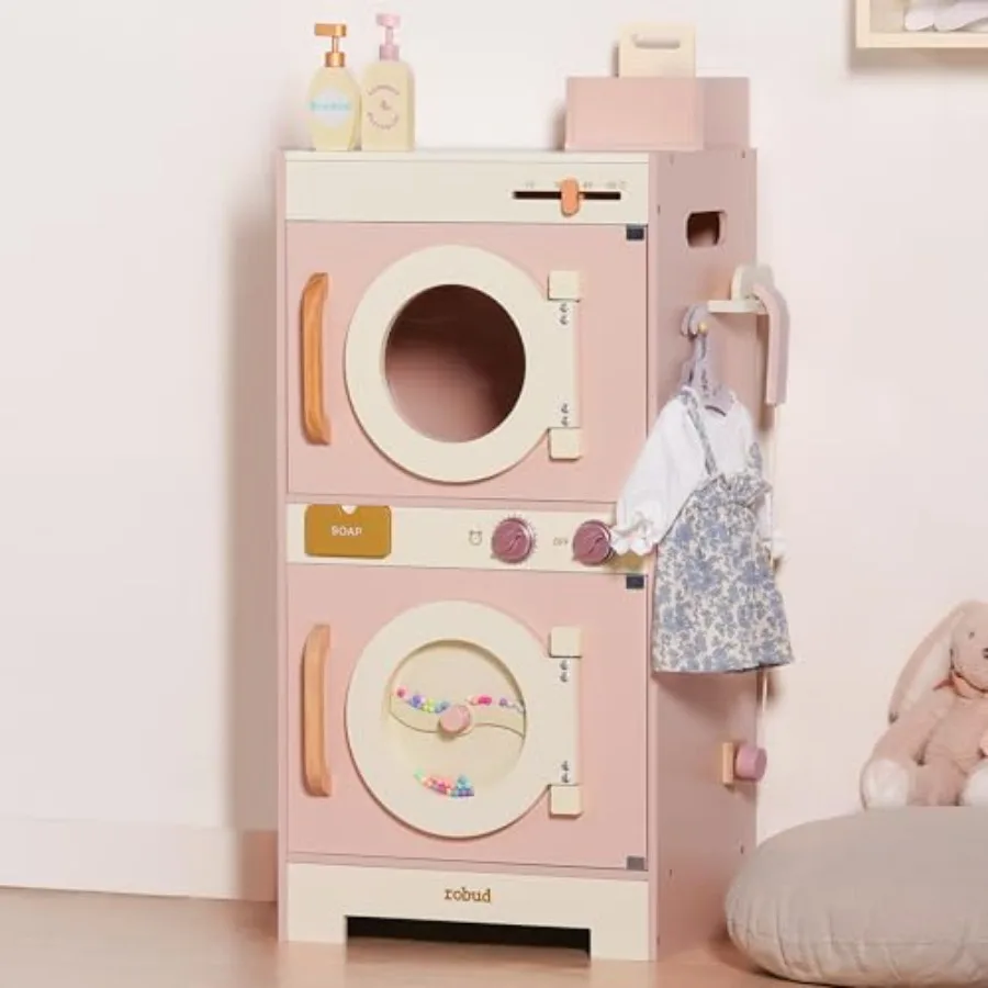 Wooden Laundry Playset for Pretend Play, Pink Wood Toy Washing Machine Dryer Set with Iron, Hangers, Soap, Ideal for Toddlers A
Wooden Laundry Playset for Pretend Play, Pink Wood Toy Washing Machine Dryer Set with Iron, Hangers, Soap, Ideal for Toddlers A
