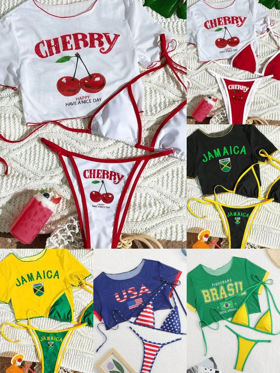 Sexy Women Lingerie Bikini Crop Top Thong Bottom Tie Side Cherry Print Bikinis Red Trim Swimwear Two Piece Swimsuit
Sexy Women Lingerie Bikini Crop Top Thong Bottom Tie Side Cherry Print Bikinis Red Trim Swimwear Two Piece Swimsuit