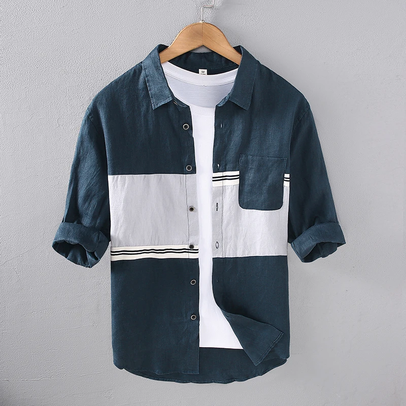 Patchwork Shirts For Men Three-Quarter Sleeved 100% Linen Premium Summer Quality Breathable Classic Streetwear Camisas De Hombre
Patchwork Shirts For Men Three-Quarter Sleeved 100% Linen Premium Summer Quality Breathable Classic Streetwear Camisas De Hombre