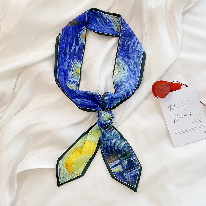 2025 Japanese Scarfs Narrow Long Satin Scarf For Ladies Summer Hat Ribbons Female Women's Neck Tie Scarf Oil Blue Sky Printing
2025 Japanese Scarfs Narrow Long Satin Scarf For Ladies Summer Hat Ribbons Female Women's Neck Tie Scarf Oil Blue Sky Printing