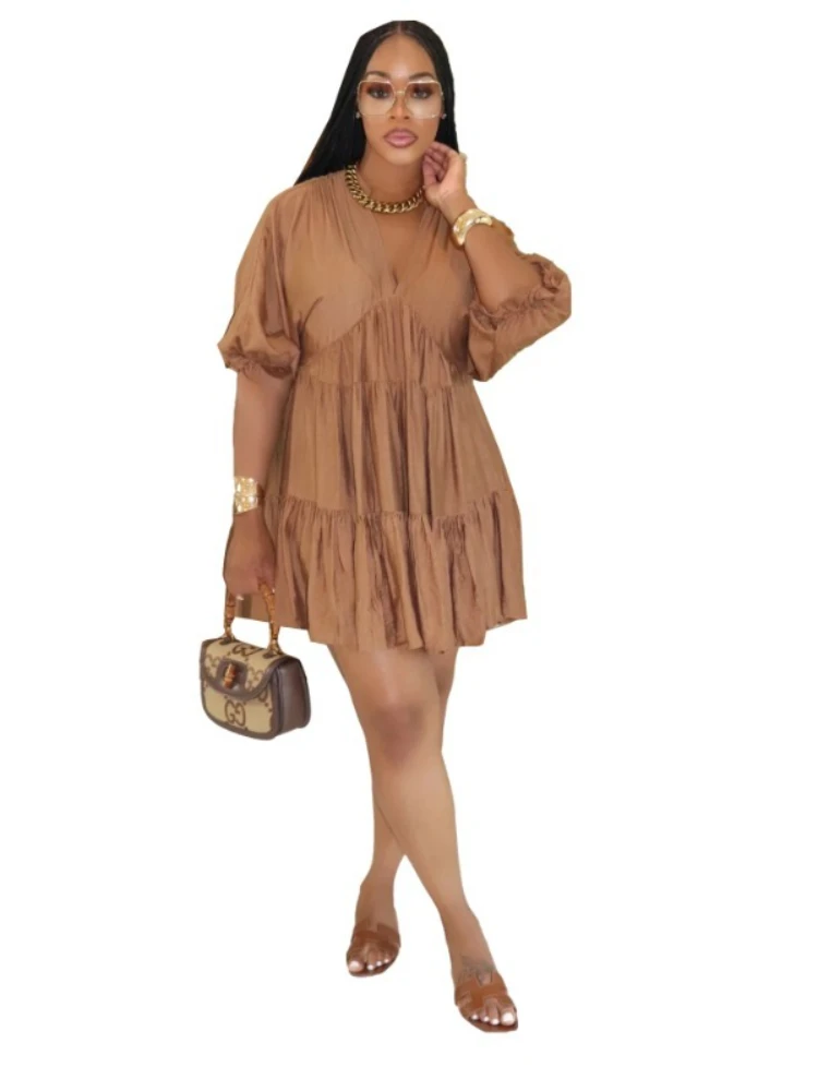CustomizeAfrican Dresses for Women Autumn Fashion Short Sleeve V-neck Polyester Solid Color Mini Dress Outfits Ankara Dress
CustomizeAfrican Dresses for Women Autumn Fashion Short Sleeve V-neck Polyester Solid Color Mini Dress Outfits Ankara Dress