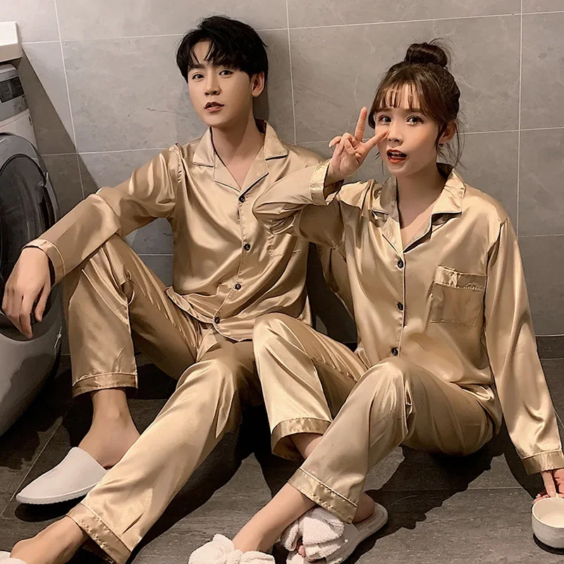 Ice Silk High-quality Couple Pajamas Women Autumn and WinterCardigan Long-sleeved Women Spring and Summer Men's Home Clothes
Ice Silk High-quality Couple Pajamas Women Autumn and WinterCardigan Long-sleeved Women Spring and Summer Men's Home Clothes