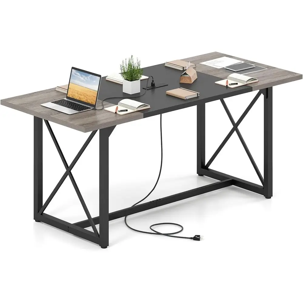 6-Person Conference Table with Power Outlets, Large Meeting Table, Stable Metal Frame, Black Office Desk for Conferences
6-Person Conference Table with Power Outlets, Large Meeting Table, Stable Metal Frame, Black Office Desk for Conferences