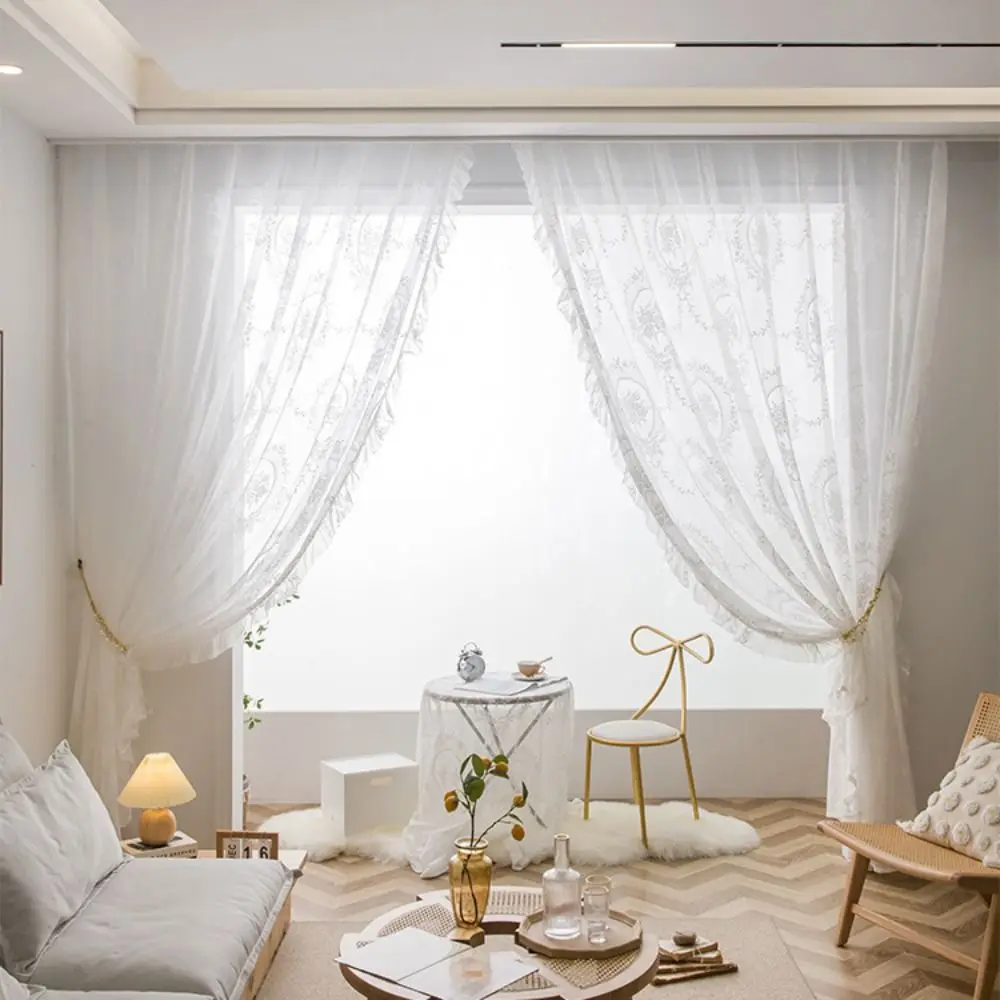 2 Pcs Dreamlike Ruffled Edge French Lace Floral Curtain Retro Embroidered Lace Sheer Curtain Rustic Voile Curtain Bedroom
2 Pcs Dreamlike Ruffled Edge French Lace Floral Curtain Retro Embroidered Lace Sheer Curtain Rustic Voile Curtain Bedroom