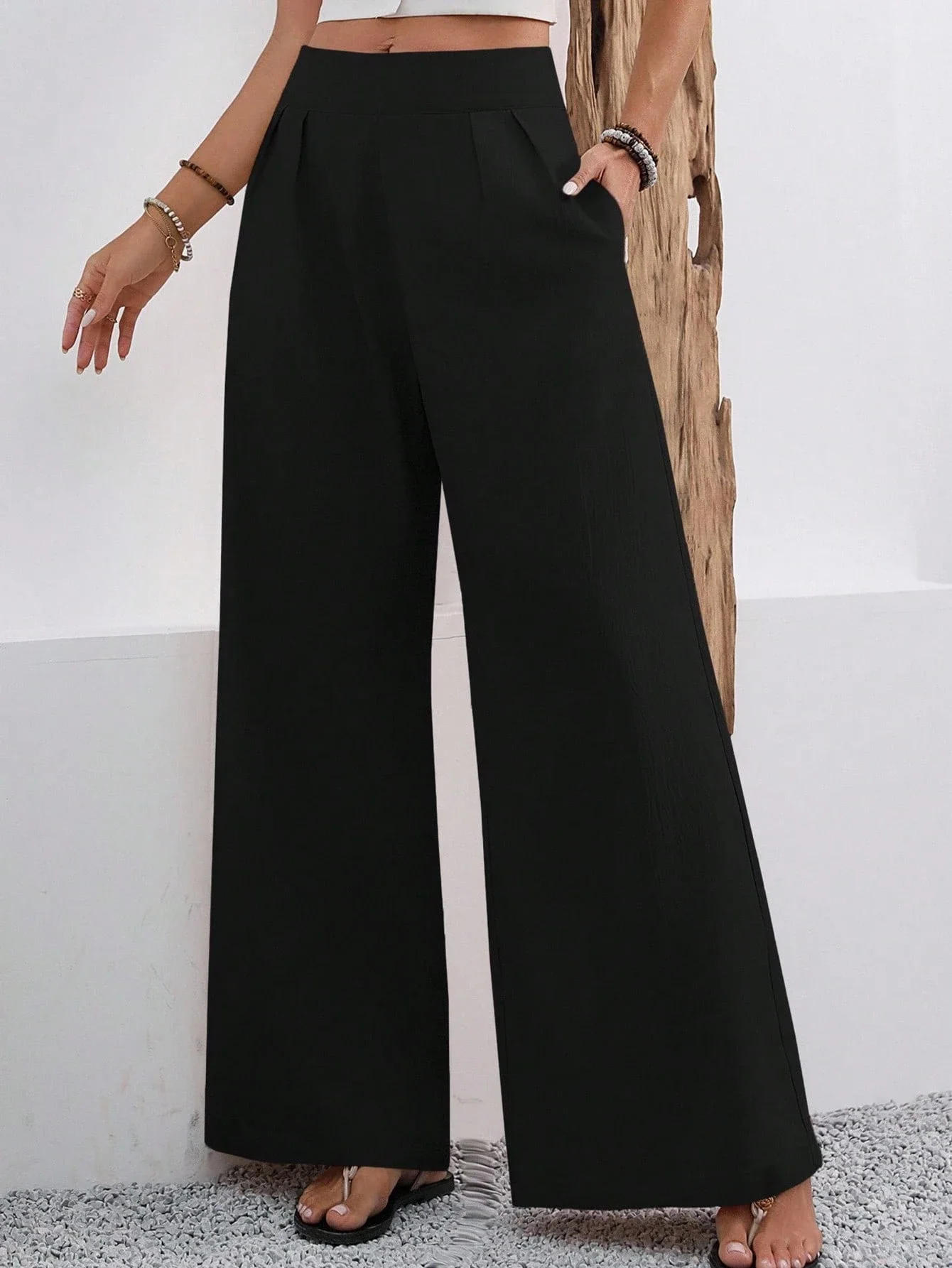 Solid Color Loose Wide Leg Elegant Pants With Pocket For Women
Solid Color Loose Wide Leg Elegant Pants With Pocket For Women