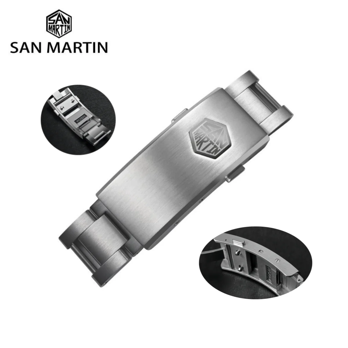 San Martin 16mm 316L Stainless Steel On The Fly Adjustable Watch Clasp For Notched Pins & Tubes Structure Bracelet BK1642-KGV1
San Martin 16mm 316L Stainless Steel On The Fly Adjustable Watch Clasp For Notched Pins & Tubes Structure Bracelet BK1642-KGV1