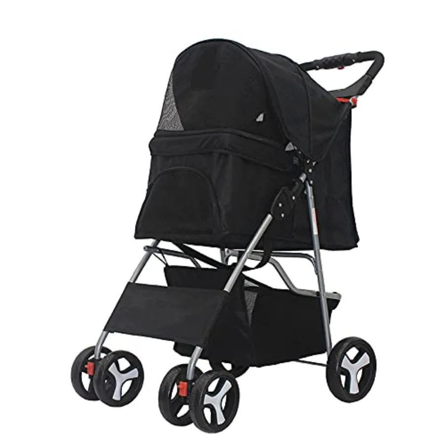 Pet stroller for outdoor use, lightweight aluminum frame, black, folds compactly for portability
Pet stroller for outdoor use, lightweight aluminum frame, black, folds compactly for portability