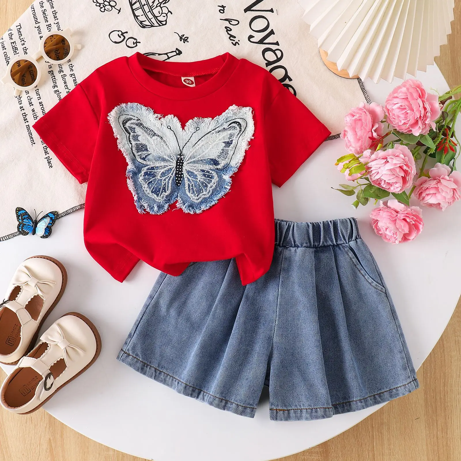 2Piece Summer Toddler Girl Clothes Korean Fashion Butterfly Short Sleeve Cotton Tops+Denim Shorts Kids' Sets And Outfits B484
2Piece Summer Toddler Girl Clothes Korean Fashion Butterfly Short Sleeve Cotton Tops+Denim Shorts Kids' Sets And Outfits B484