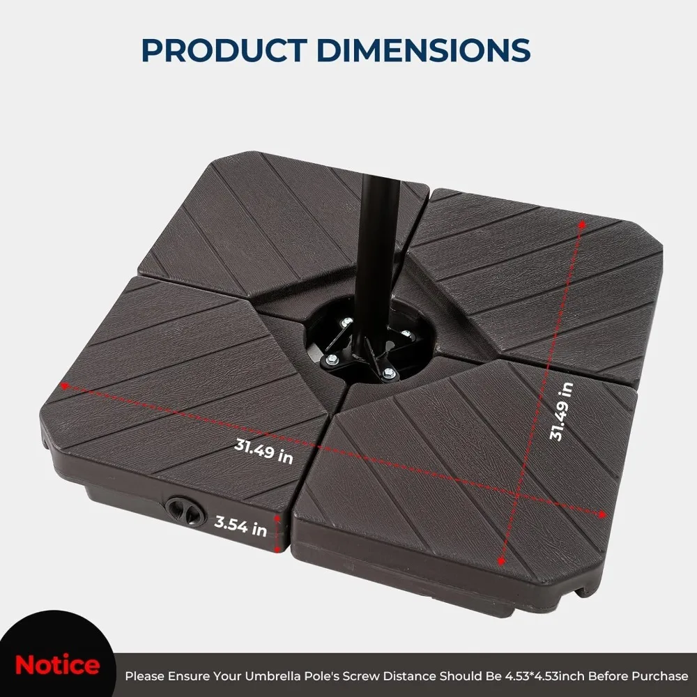 4-Piece 220lbs Patio Umbrella Base Outdoor Stand Offset Cantilever Heavy Duty Weights Square Base Water or, Customized
4-Piece 220lbs Patio Umbrella Base Outdoor Stand Offset Cantilever Heavy Duty Weights Square Base Water or, Customized