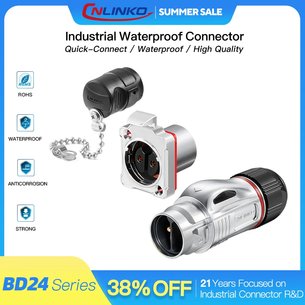 CNLINKO Waterproof IP68 M24 Circular Connector 2 3 4 10 12 19 24 Pin BD24 Outdoor Panel Connector for Power Signal Equipments
CNLINKO Waterproof IP68 M24 Circular Connector 2 3 4 10 12 19 24 Pin BD24 Outdoor Panel Connector for Power Signal Equipments