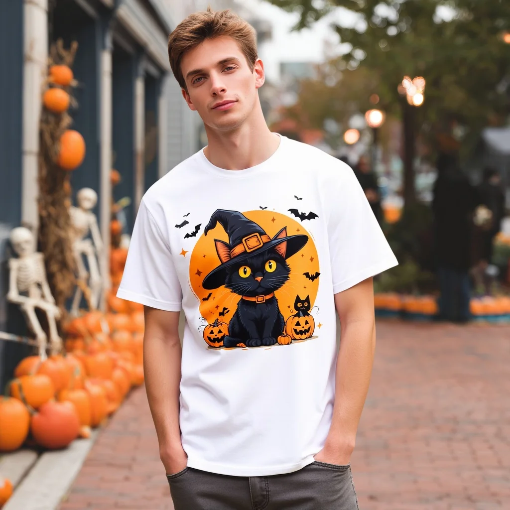 Teevo Cute Cat Halloween T-Shirt with Pumpkin and Bat Print for Festive Party Wear
Teevo Cute Cat Halloween T-Shirt with Pumpkin and Bat Print for Festive Party Wear