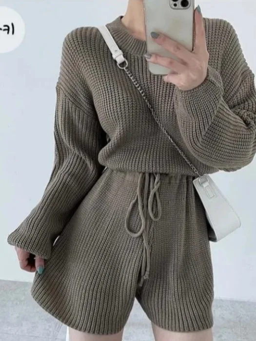 Шикарный винтажный круглый вязаный свитер Ne с завязкой на талии, длинный комбинезон с широкими штанинами Sve Dstring, осенний комбинезон для женщин 
Шикарный винтажный круглый вязаный свитер Ne с завязкой на талии, длинный комбинезон с широкими штанинами Sve Dstring, осенний комбинезон для женщин