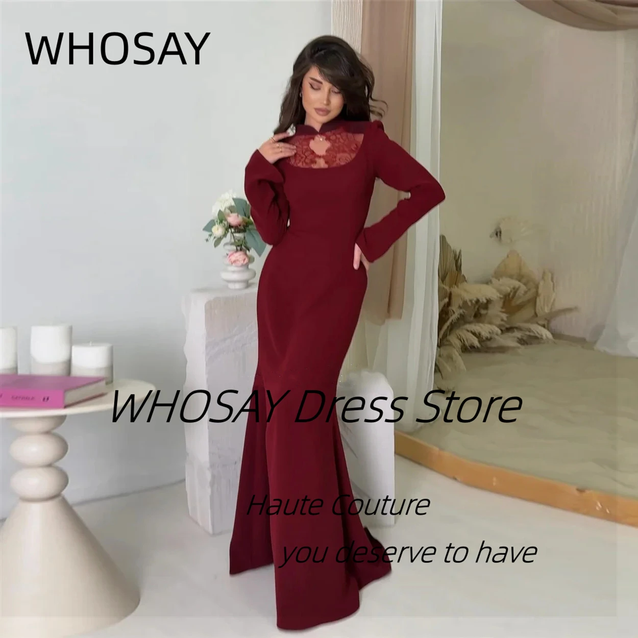 WHOSAY Lace Neckline Prom Dresses Customized Long Sleeves Lace Up Back Evening Gowns Saudi Arabia платье вечернее
WHOSAY Lace Neckline Prom Dresses Customized Long Sleeves Lace Up Back Evening Gowns Saudi Arabia платье вечернее