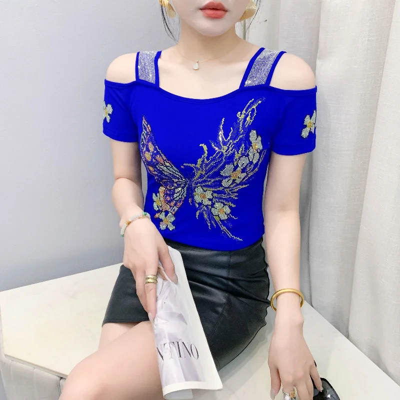 M-3XL New Girl Classic Summer T-Shirt Shiny Butterfly Design Hot Diamonds Tops Fashion Women's Clothes Sexy Off Shoulder Tees
M-3XL New Girl Classic Summer T-Shirt Shiny Butterfly Design Hot Diamonds Tops Fashion Women's Clothes Sexy Off Shoulder Tees