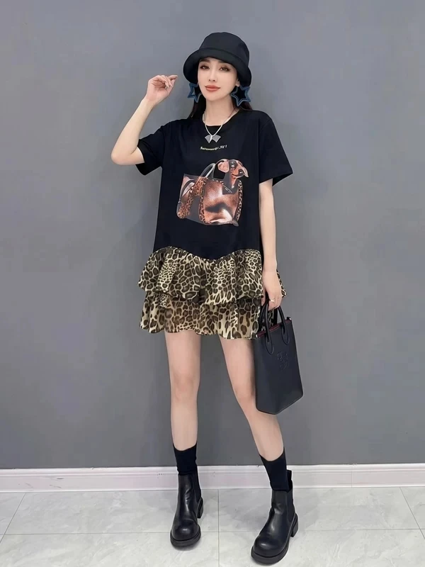 2026 Summer New Elegant Loose Printed T-shirts Short Dresses Women Casual O Neck Leopard Dress Wholesale J2287
2026 Summer New Elegant Loose Printed T-shirts Short Dresses Women Casual O Neck Leopard Dress Wholesale J2287