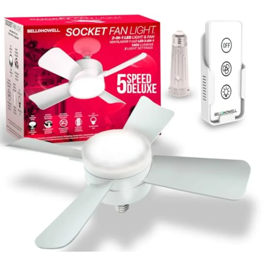 Socket Breeze Light 5-Speed Deluxe LED Ceiling Fans with Lights and Remote Control For Bedroom Kitchen Living Room 1000 Lumens/
Socket Breeze Light 5-Speed Deluxe LED Ceiling Fans with Lights and Remote Control For Bedroom Kitchen Living Room 1000 Lumens/