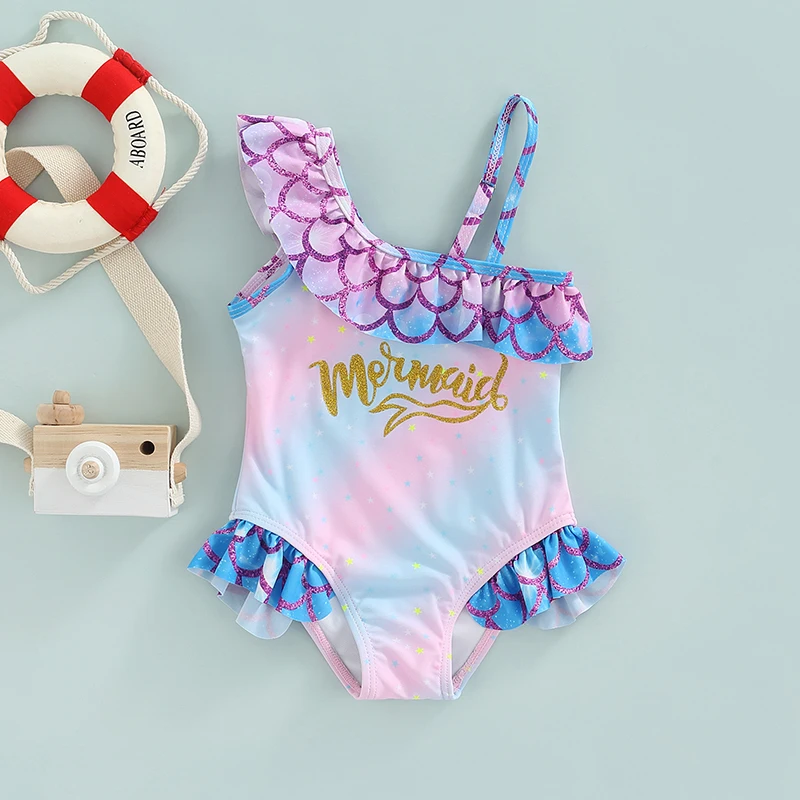 Cute Girls Bikini Swimsuits Fish Scale Ruffle Embellishment Asymmetrical Straps Bronzing Letter Print Swimsuit Beachwear
Cute Girls Bikini Swimsuits Fish Scale Ruffle Embellishment Asymmetrical Straps Bronzing Letter Print Swimsuit Beachwear