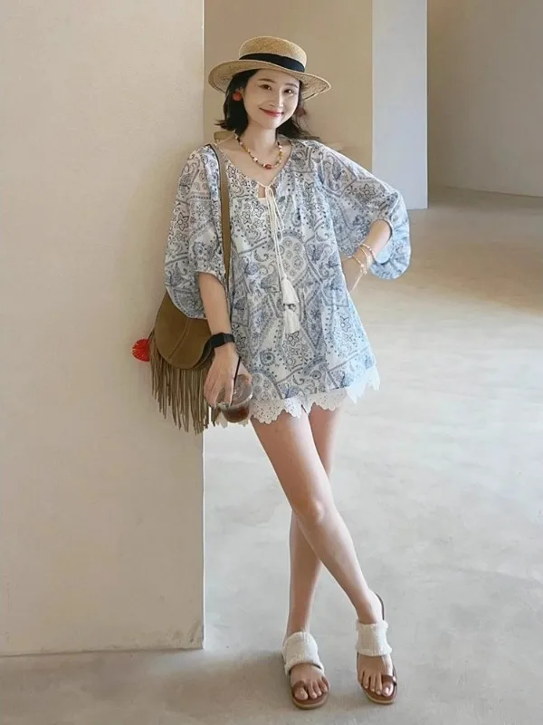 n принт ort Sve irt женский летний свободный повседневный галстук с кисточками V-Ne фонарь Sve топ дышащий тонкий материал
n принт ort Sve irt женский летний свободный повседневный галстук с кисточками V-Ne фонарь Sve топ дышащий тонкий материал