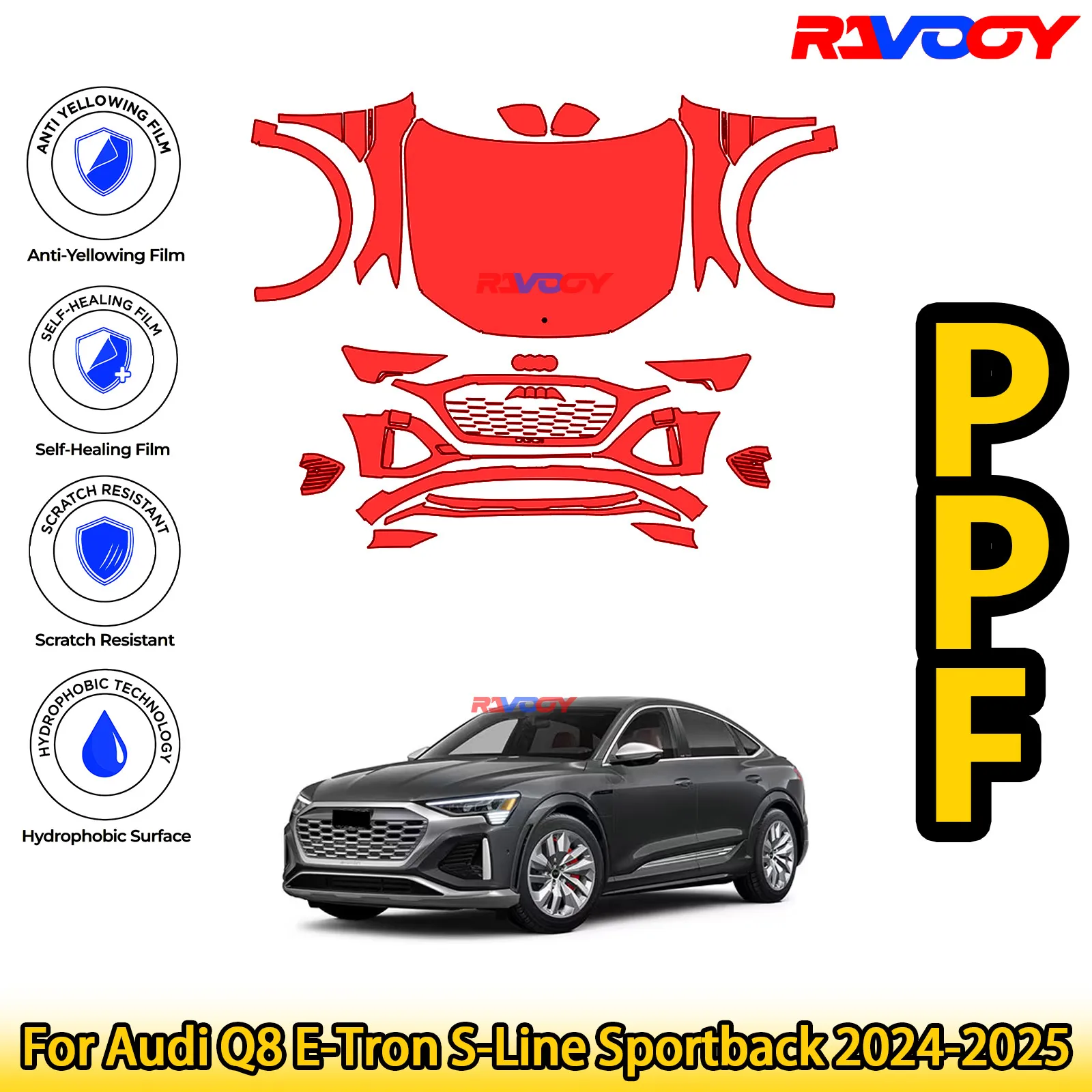For Audi Q8 E-Tron S-Line Sportback 2024-2025 Glossy Matte Black Precut front PPF Kit Paint Protection Film
For Audi Q8 E-Tron S-Line Sportback 2024-2025 Glossy Matte Black Precut front PPF Kit Paint Protection Film