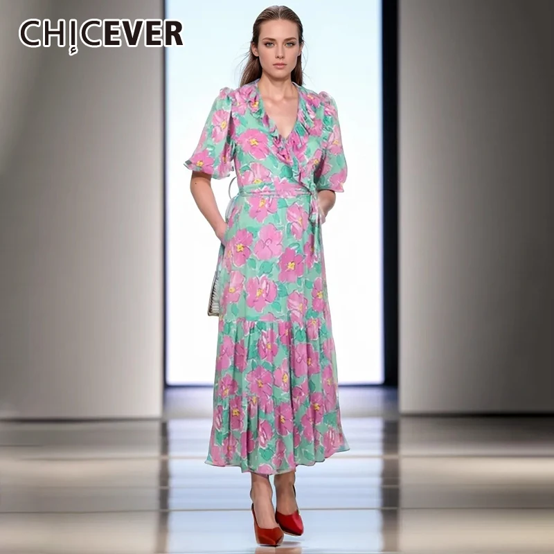 CHICEVER flower Print Dresses For Women V Neck Short Sleeve High Waist Folds Pullover Elegant Dress Female Summer Fashion 2024
CHICEVER flower Print Dresses For Women V Neck Short Sleeve High Waist Folds Pullover Elegant Dress Female Summer Fashion 2024