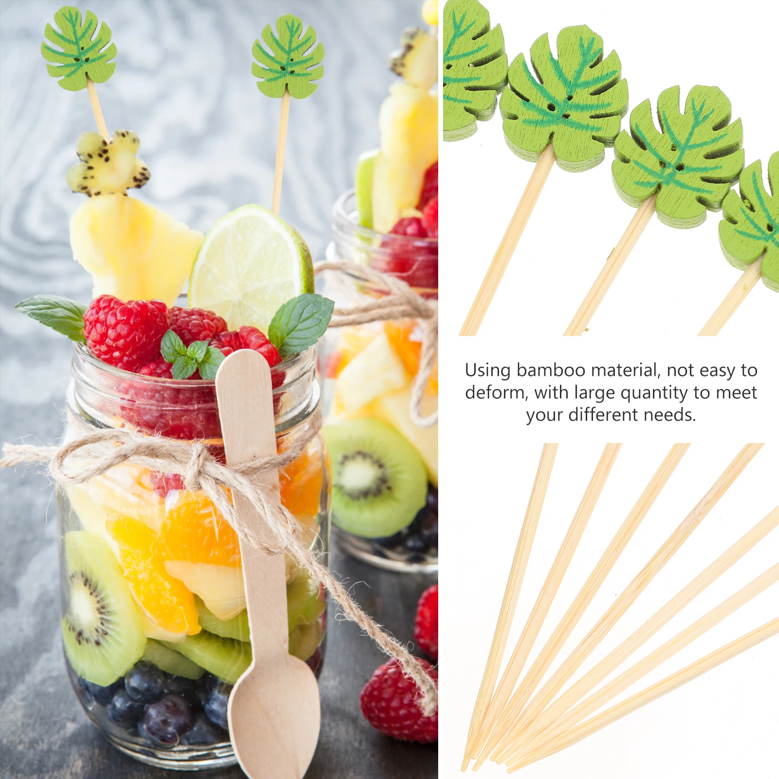 100Pcs Bamboo Leaf Picks Reusable Fruit Skewers for Desserts Stirrers Cocktail Accessories Party Food Decor
100Pcs Bamboo Leaf Picks Reusable Fruit Skewers for Desserts Stirrers Cocktail Accessories Party Food Decor