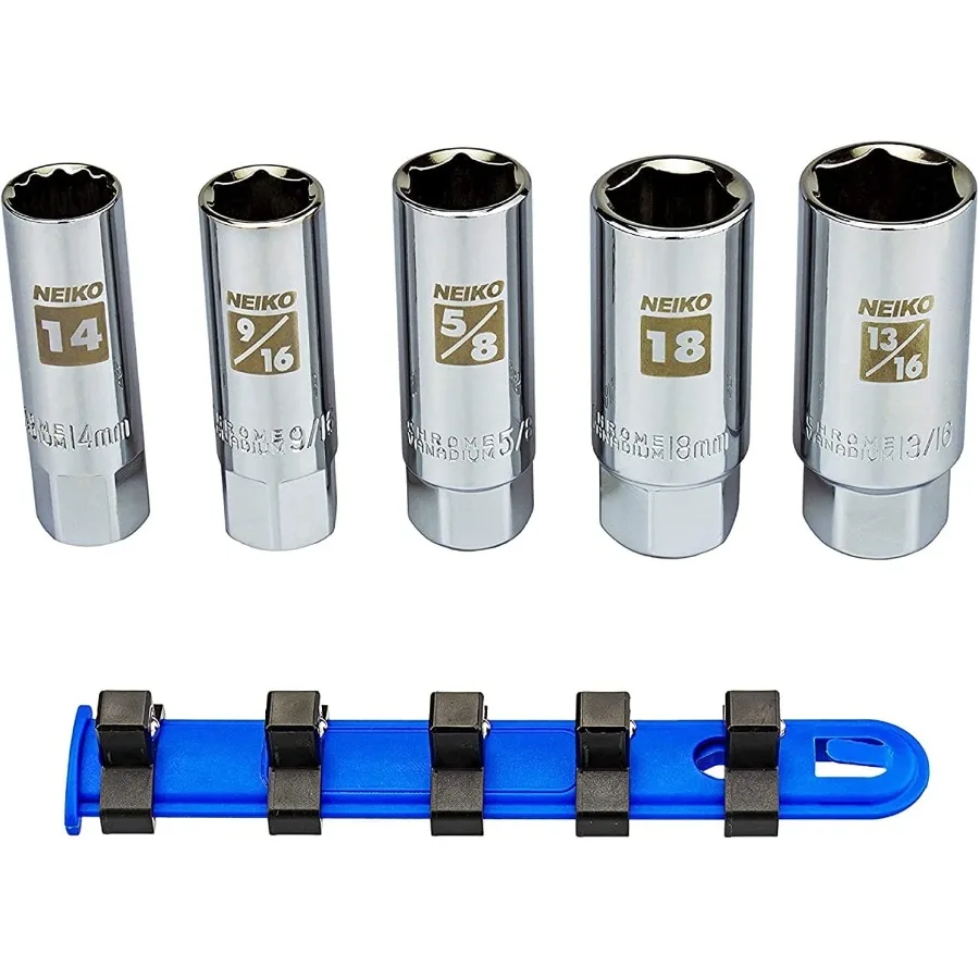 02500A 3/8" Drive Spark Plug Socket Set, 5 Piece, SAE And Metric, Rubber Retaining Inserts, Cr-V Steel, 14mm, 18mm, 9/16, 13/16
02500A 3/8" Drive Spark Plug Socket Set, 5 Piece, SAE And Metric, Rubber Retaining Inserts, Cr-V Steel, 14mm, 18mm, 9/16, 13/16