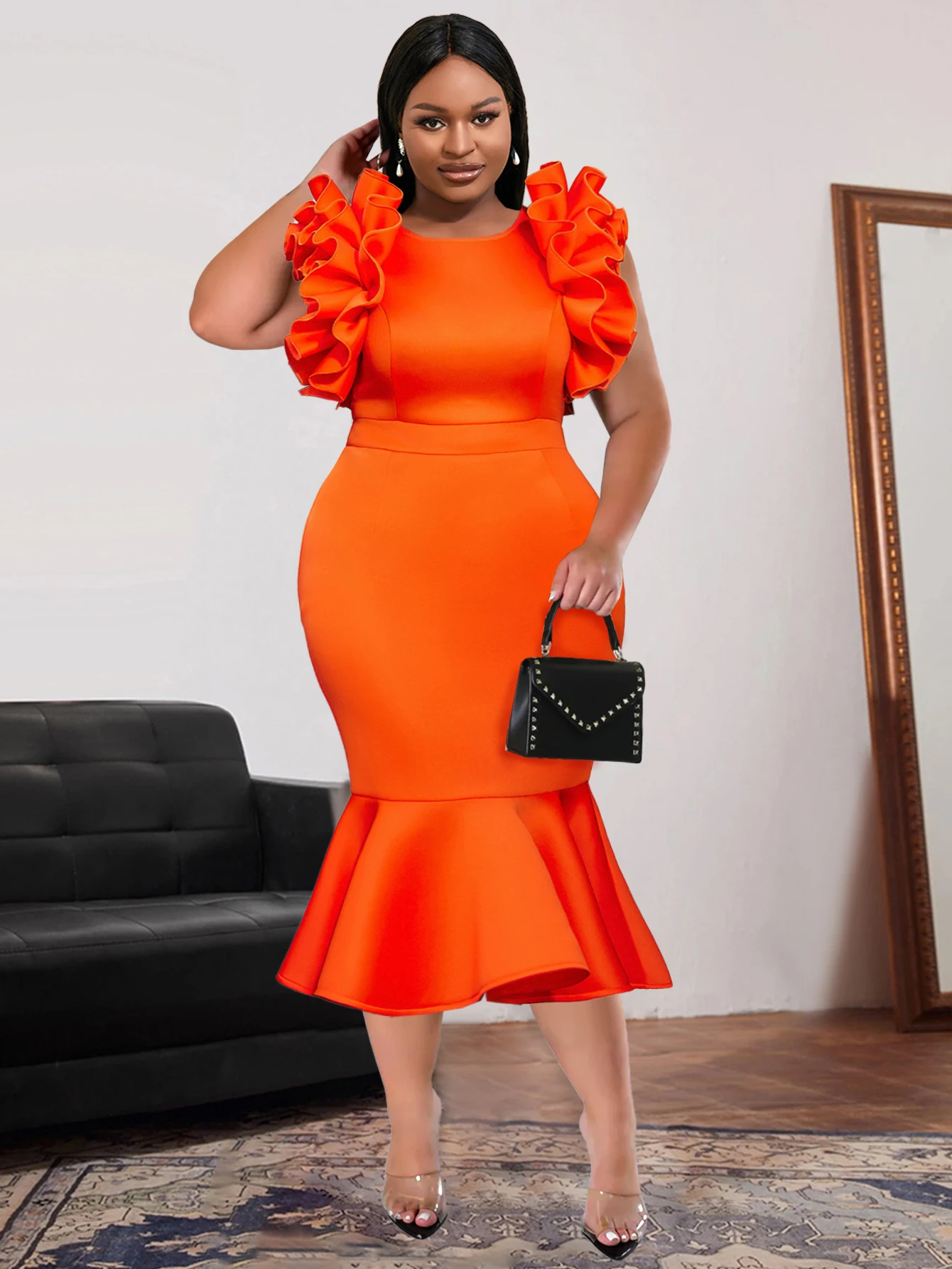 Aomei Women Big Size Dresses Orange Ruffles Sleeveless High Waist Bodycon Midi Evening Party Gowns Birthday Wedding Event Dress
Aomei Women Big Size Dresses Orange Ruffles Sleeveless High Waist Bodycon Midi Evening Party Gowns Birthday Wedding Event Dress