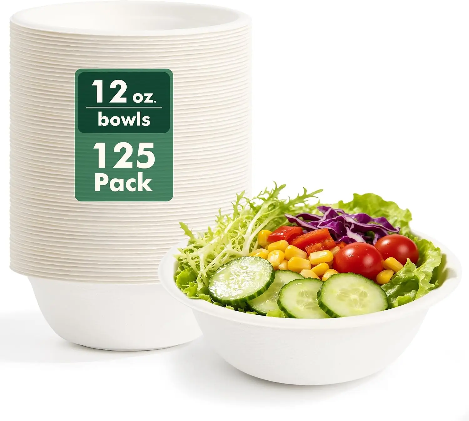125 Pack 12 oz Disposable Compostable Bowls, Heavy Duty Biodegradable Soup Bowls, Natural Sugarcane Fiber for Salad, Cereal, Ice Cream
125 Pack 12 oz Disposable Compostable Bowls, Heavy Duty Biodegradable Soup Bowls, Natural Sugarcane Fiber for Salad, Cereal, Ice Cream