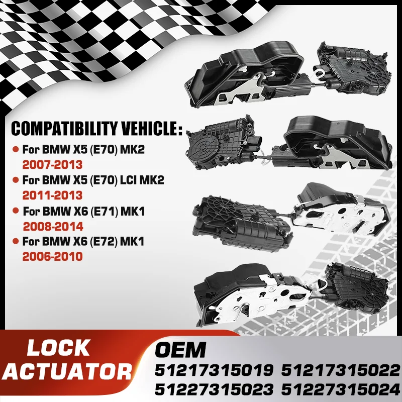 Door Lock Latch Actuators For BMW X5 E70 2007-2013 BMW X5 E70 LCI MK2 2011-2013 BMW X6 E71 MK1 2008-2014 BMW X6 E72 2010-2011
Door Lock Latch Actuators For BMW X5 E70 2007-2013 BMW X5 E70 LCI MK2 2011-2013 BMW X6 E71 MK1 2008-2014 BMW X6 E72 2010-2011