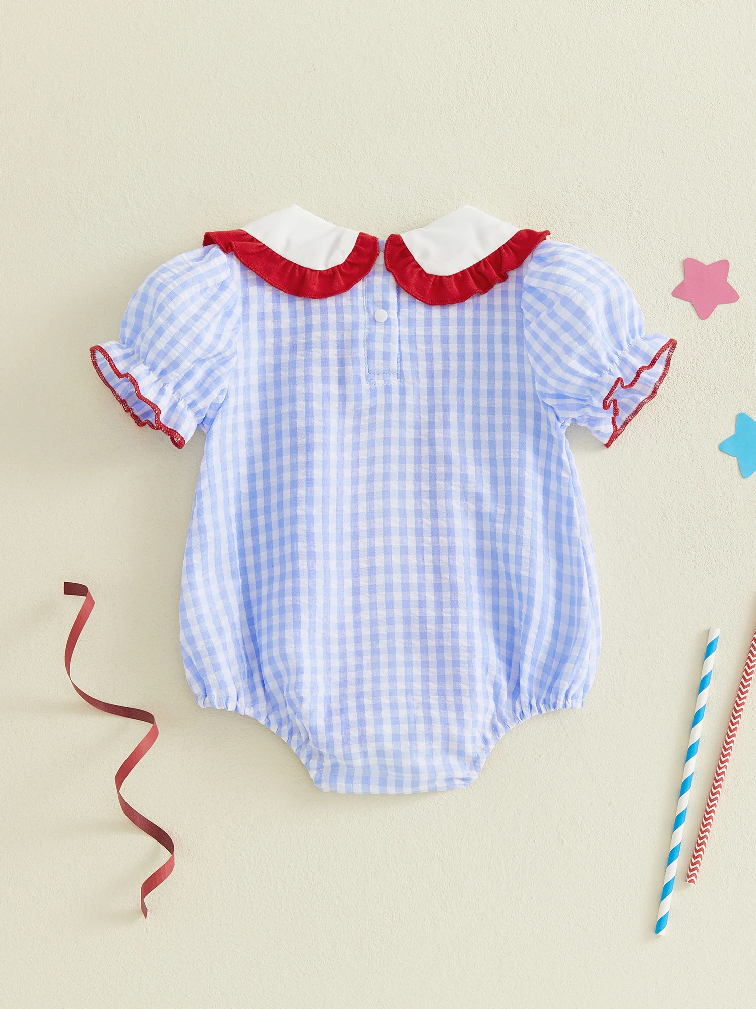Adorable Infant Independence Day with Sparkling Firework Design and Sweet Peter Pan Collar in Red White and Blue Plaid
Adorable Infant Independence Day with Sparkling Firework Design and Sweet Peter Pan Collar in Red White and Blue Plaid