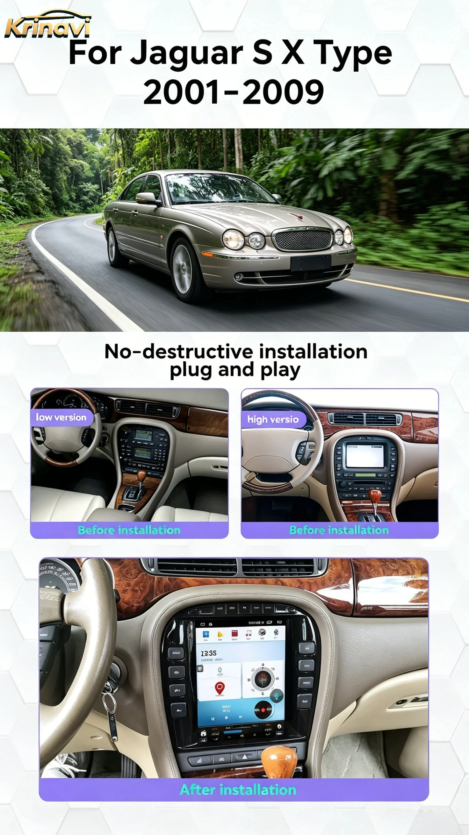 For Jaguar S X Type 2001 - 2009 Android Car Radio Screen Auto Stereo Tape Recorder Multimedia Player GPS Navigation Carplay DSP
For Jaguar S X Type 2001 - 2009 Android Car Radio Screen Auto Stereo Tape Recorder Multimedia Player GPS Navigation Carplay DSP