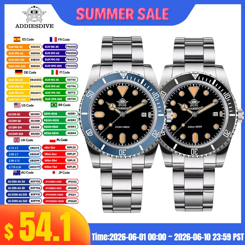 ADDIESDIVE 39MM Reloj Men luxury Watch BGW9 Blue Luminous Date 316L Stainless Steel 20Bar Diving Quartz Watches reloj hombre
ADDIESDIVE 39MM Reloj Men luxury Watch BGW9 Blue Luminous Date 316L Stainless Steel 20Bar Diving Quartz Watches reloj hombre