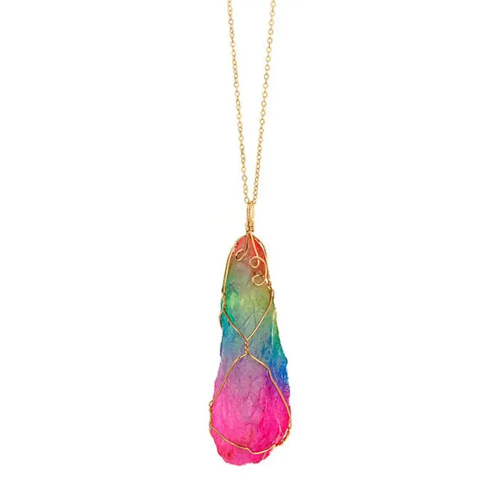 Natural Crystal Necklace Colorful Rainbow Irregular Shape Multicolor Wire Wrap Pendant Jewelry Accessories Gift Idea
Natural Crystal Necklace Colorful Rainbow Irregular Shape Multicolor Wire Wrap Pendant Jewelry Accessories Gift Idea