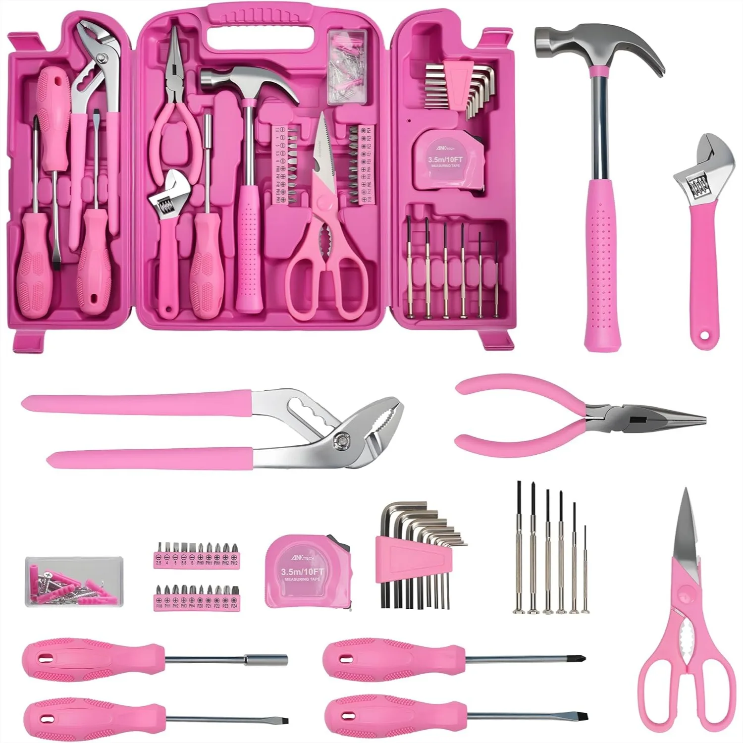 136-Piece Pink Tool Set for Home Repairs, Portable Hand Tool Kit with Durable Design for Women
136-Piece Pink Tool Set for Home Repairs, Portable Hand Tool Kit with Durable Design for Women