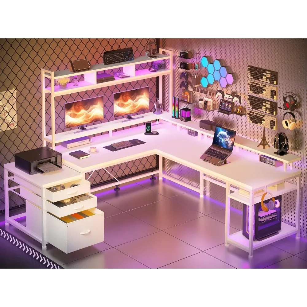 Large L Shaped Gaming Table with Storage and Drawers, 64" Wide L Shaped Table with Storage Shelves, Monitor Stand and LED Light
Large L Shaped Gaming Table with Storage and Drawers, 64" Wide L Shaped Table with Storage Shelves, Monitor Stand and LED Light