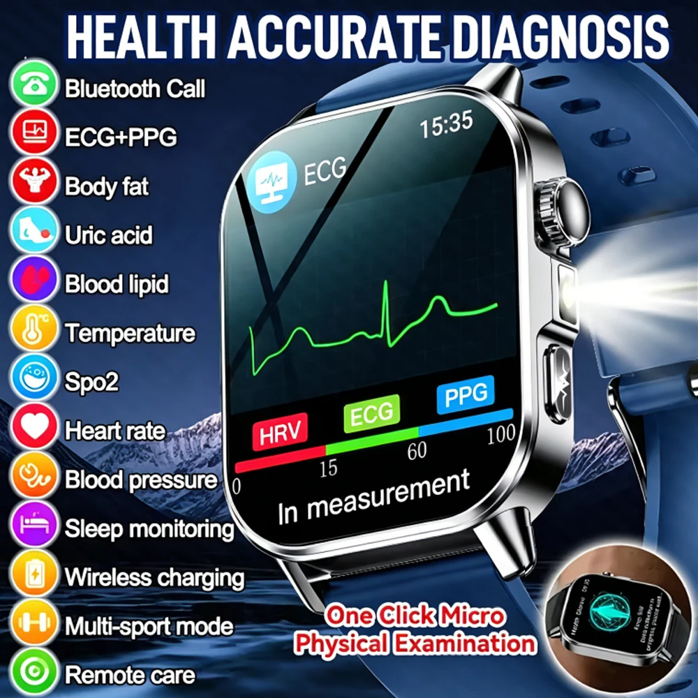 New Men Accurate Health Diagnosis ECG Smart Watch Blood Pressure Blood Oxygen Blood Fat Uric Acid Temp Bluetooth call Smartwatch
New Men Accurate Health Diagnosis ECG Smart Watch Blood Pressure Blood Oxygen Blood Fat Uric Acid Temp Bluetooth call Smartwatch