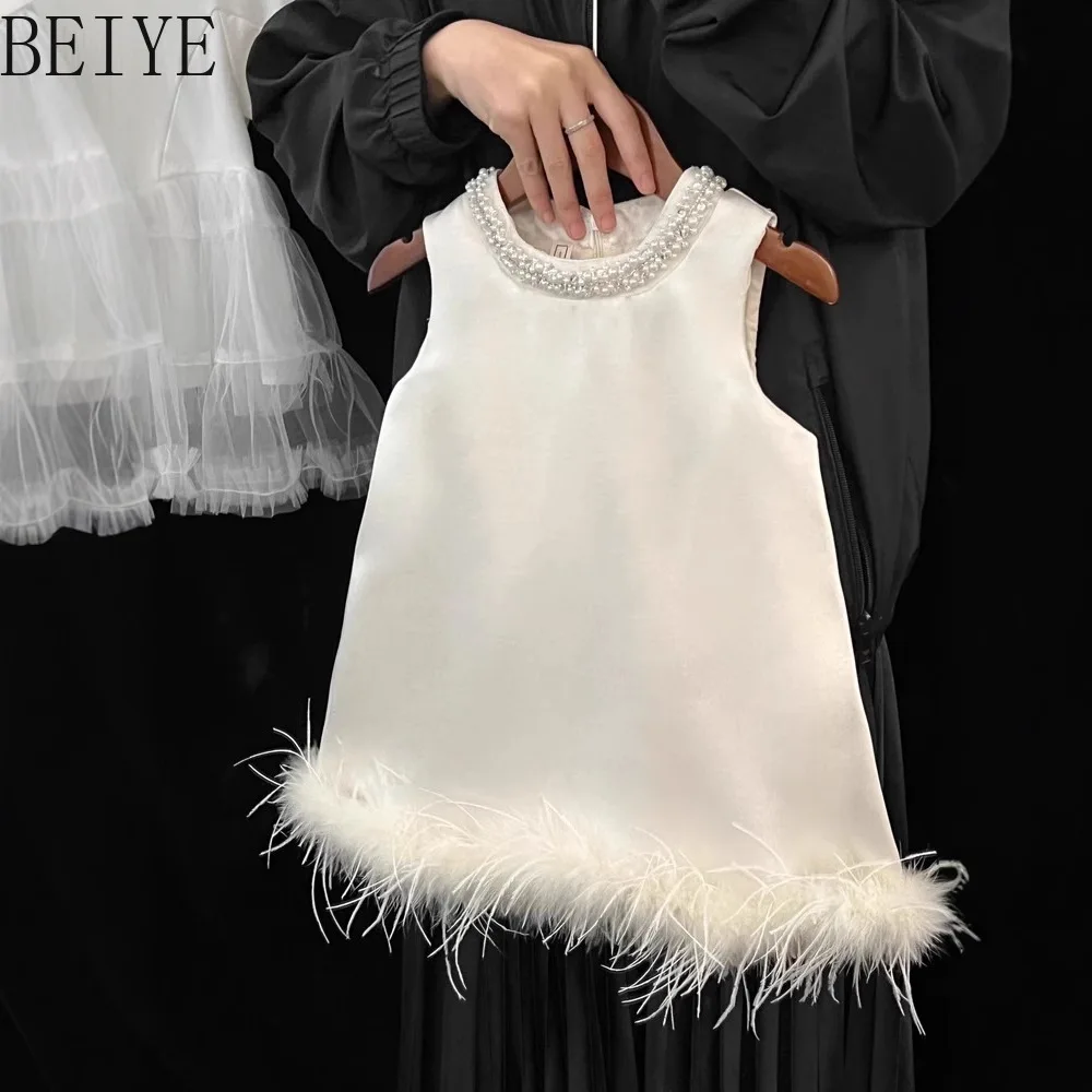 Girls' Formal Dresses Spring 2026 New Kids' Satin Solid Color Feather Trim Princess Dress Perfect for Baby's Birthday Summrt
Girls' Formal Dresses Spring 2026 New Kids' Satin Solid Color Feather Trim Princess Dress Perfect for Baby's Birthday Summrt