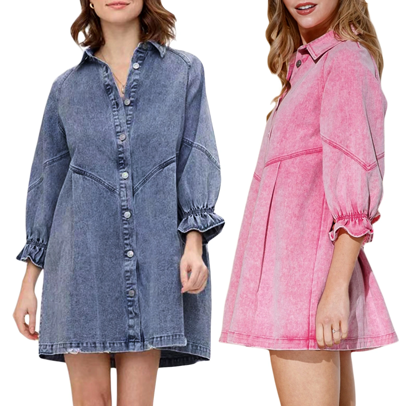Vintage Womens 3/4 Lantern Sleeve Dress Fashion Solid Color Lapel Button High Waist Loose Denim Dress Streetwear New S-XL
Vintage Womens 3/4 Lantern Sleeve Dress Fashion Solid Color Lapel Button High Waist Loose Denim Dress Streetwear New S-XL