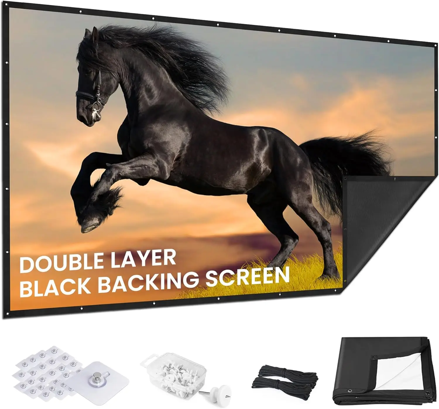 100 inch Projector Screen with Black Backing, Straight Edges, Foldable for Home Theater and Outdoor Cinema
100 inch Projector Screen with Black Backing, Straight Edges, Foldable for Home Theater and Outdoor Cinema