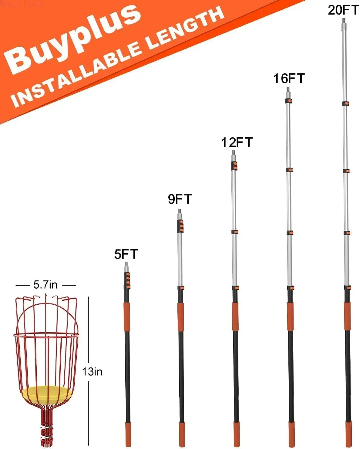 26ft High Reach Fruit Picker with Basket Telescoping, 5-20 Foot Heavy Duty Sturdy Aluminium Telescoping Extension Pole
26ft High Reach Fruit Picker with Basket Telescoping, 5-20 Foot Heavy Duty Sturdy Aluminium Telescoping Extension Pole