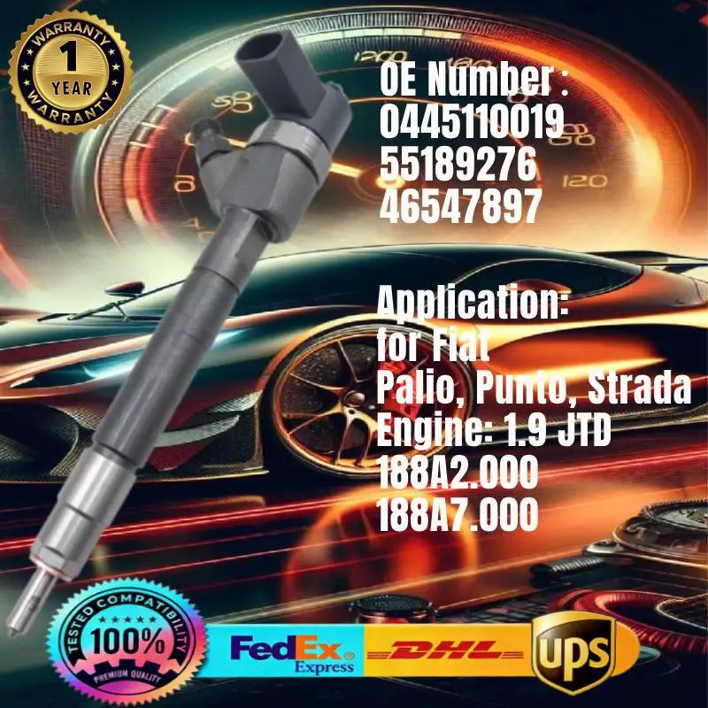 Fuel Injector 0445110019 55189276 46547897 0986435006 Common Rail Injector for Fiat Palio Punto Strada 1.9 JTD Diesel Engine
Fuel Injector 0445110019 55189276 46547897 0986435006 Common Rail Injector for Fiat Palio Punto Strada 1.9 JTD Diesel Engine