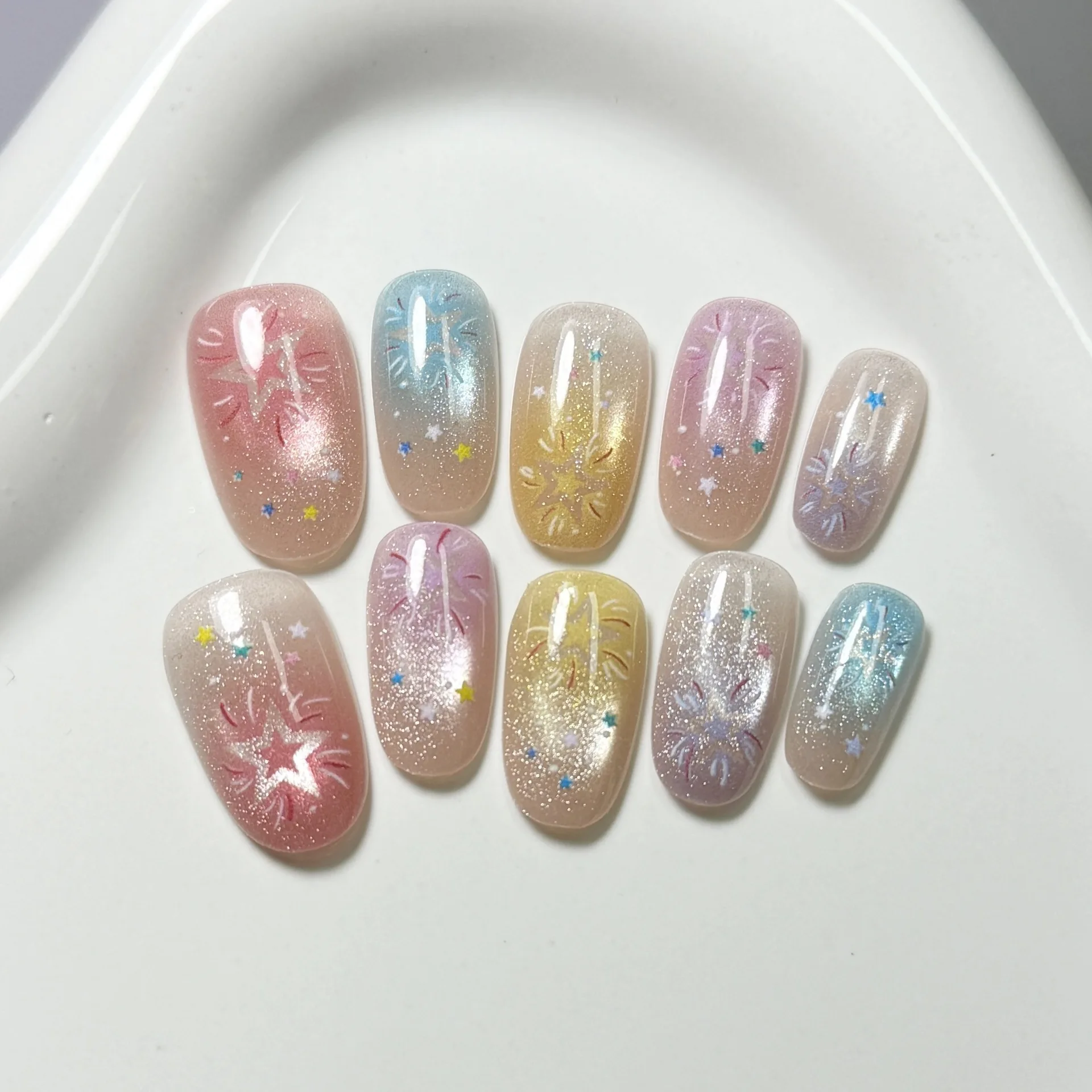 10pcs Kawaii Y2K Short Oval Press On Nails Cat Eye Nails Rainbow Gradient Star Reusable False Nails For Rave Party Daily Wear
10pcs Kawaii Y2K Short Oval Press On Nails Cat Eye Nails Rainbow Gradient Star Reusable False Nails For Rave Party Daily Wear