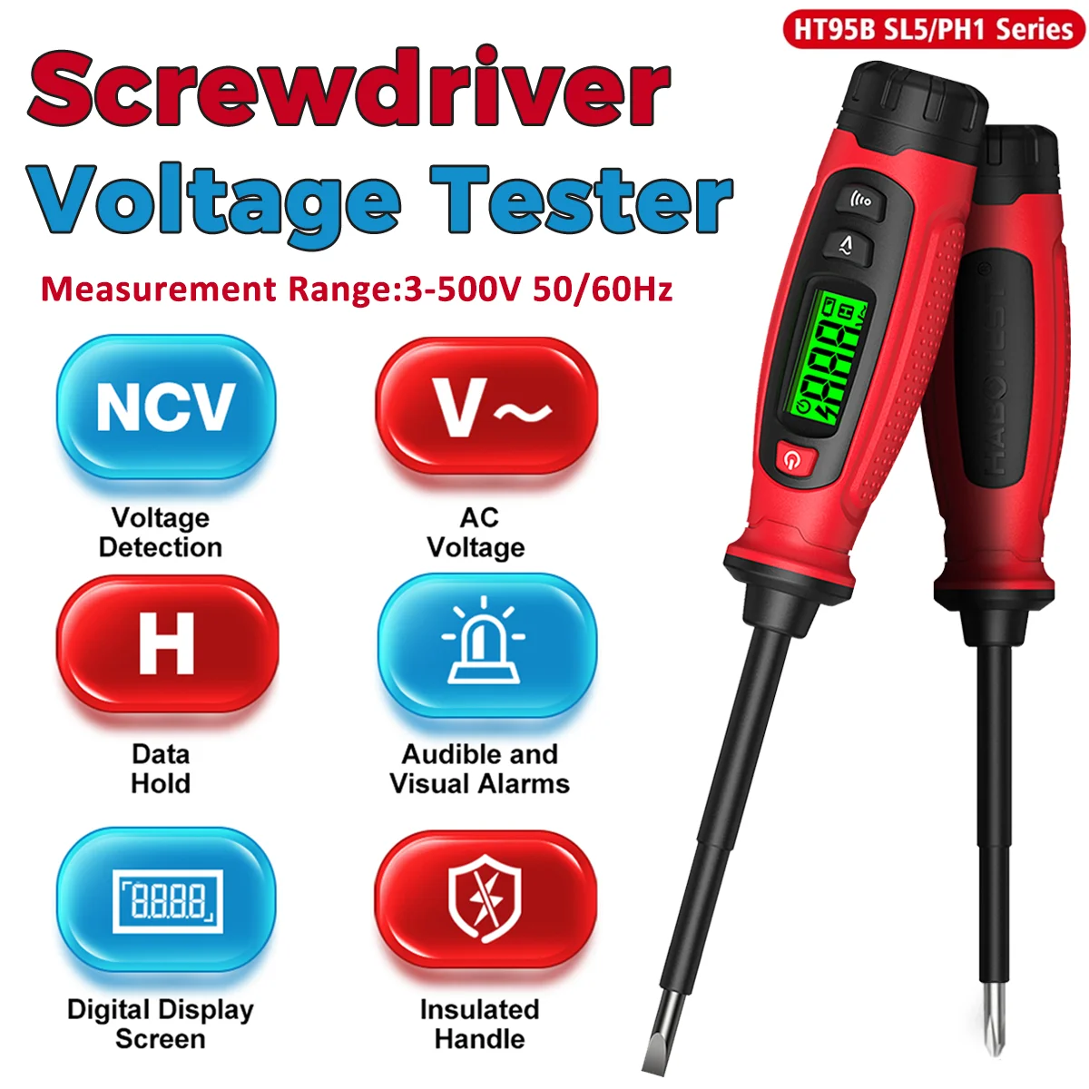 HT95B Digital Screwdriver Voltage Tester 3-500V NCV Cross/Word Electric Pen Handheld Non-Contact Test Live/Neutral Wire Detector
HT95B Digital Screwdriver Voltage Tester 3-500V NCV Cross/Word Electric Pen Handheld Non-Contact Test Live/Neutral Wire Detector